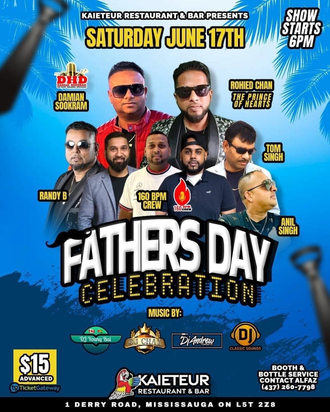 Fathers Day Celebration flyer — June 17th at Kaieteur Restaurant & Bar, Mississauga