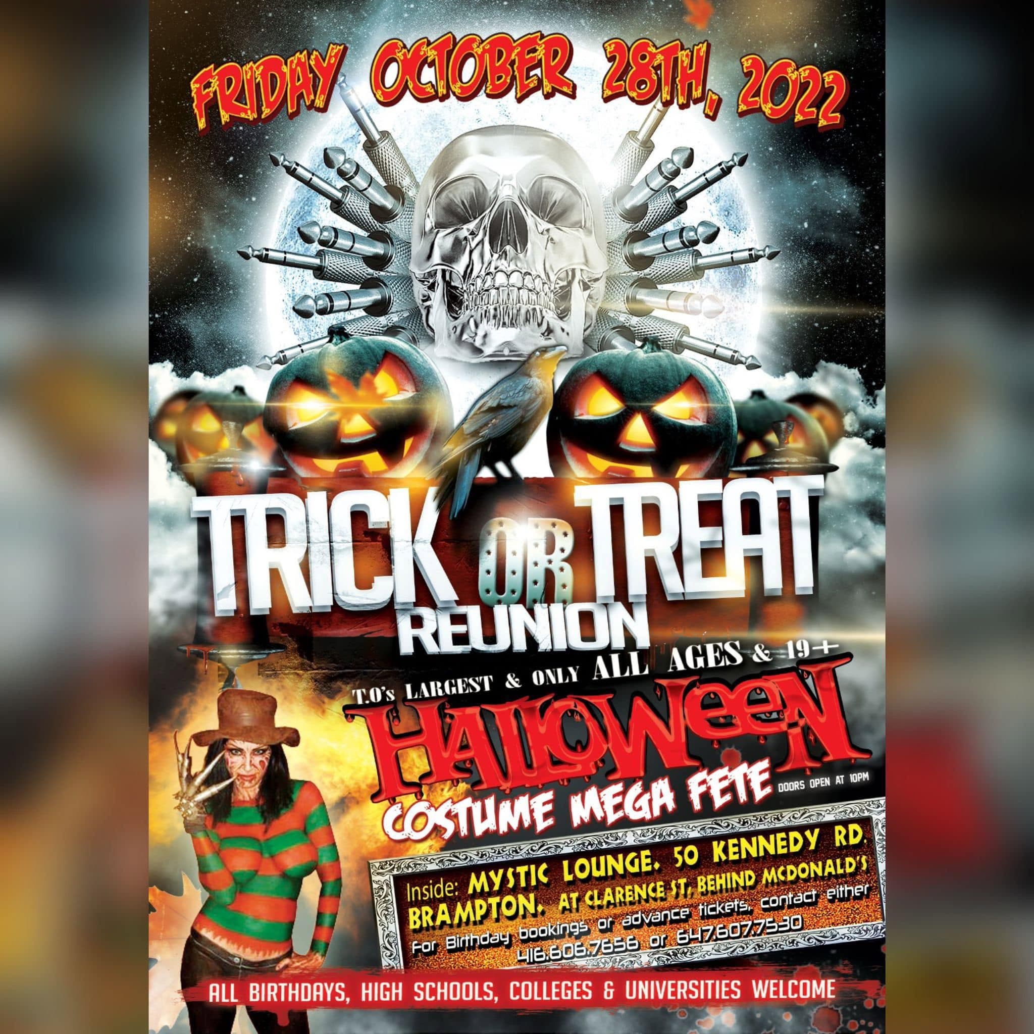 Trick or Treat Reunion flyer — October 28, 2022 at Mystic Lounge, Brampton